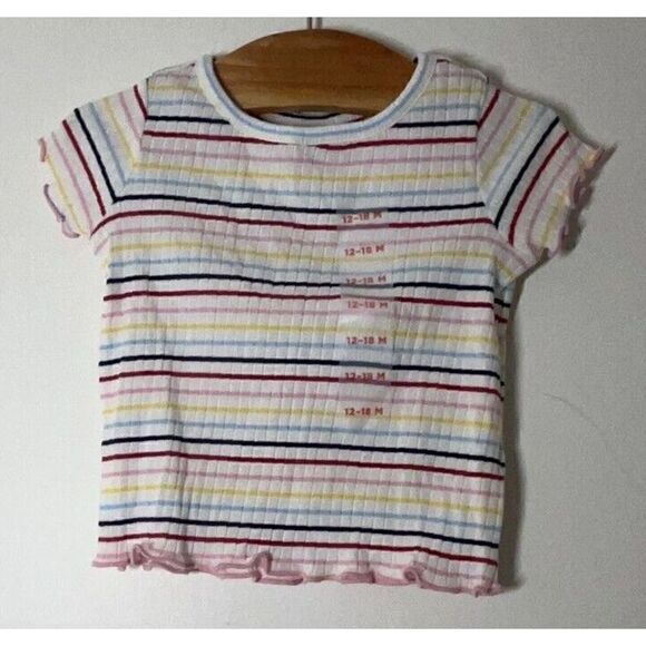 Old Navy 12-18 Months Ribbed Raibnbow Striped Flutter Sleeve Baby Girl Top - Picture 1 of 5